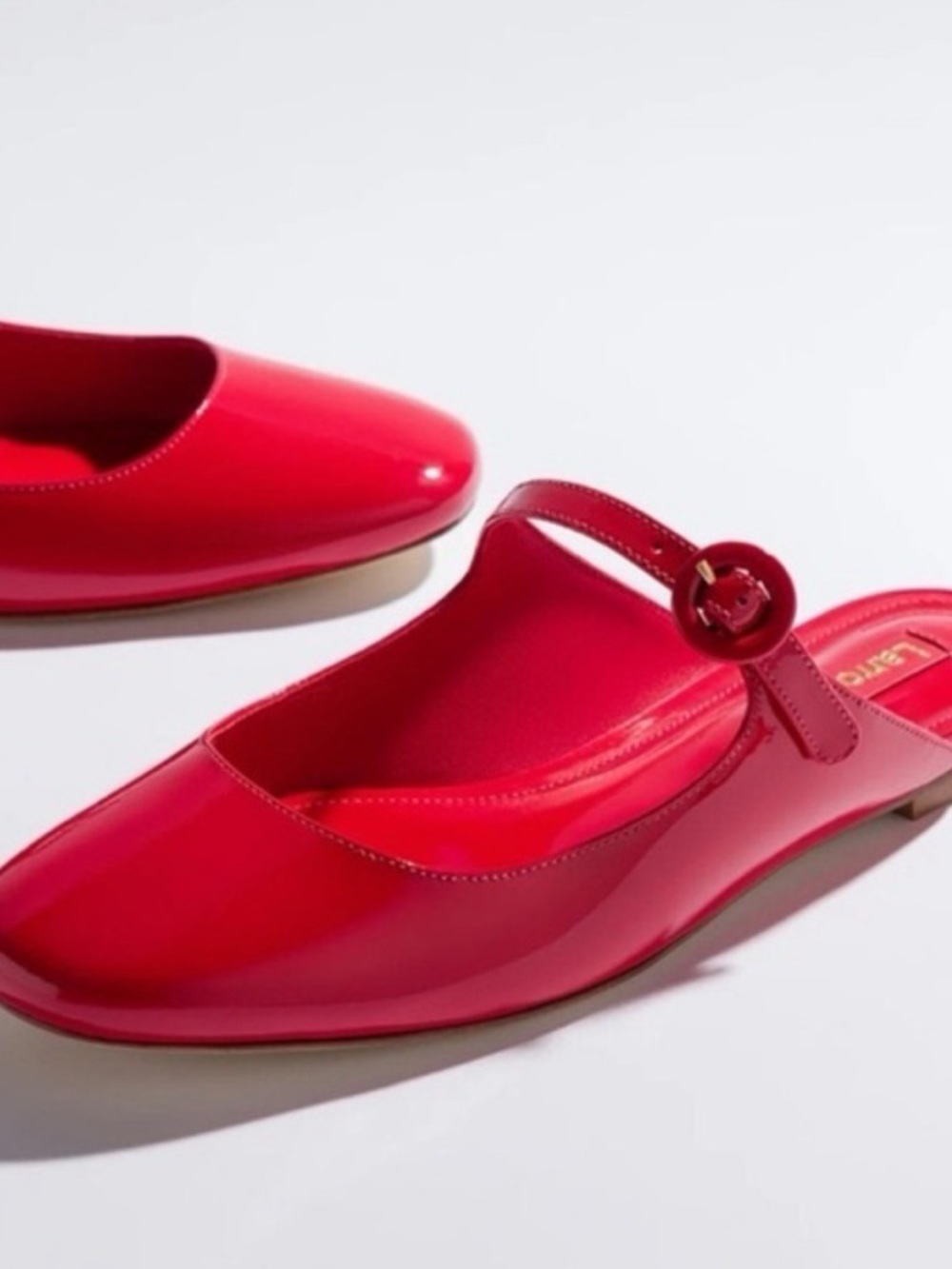 Larroude Blair flat mule in red patent leather size 8